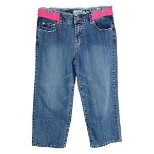 Carolina Blues Size 8 Jeans Capri‎ Cropped Pink Waistband Barbie Raw Waist 1678